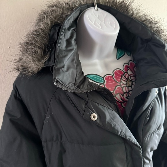 Women's Black Puffer Jacket with Faux Fur Hood - Picture 3 of 8